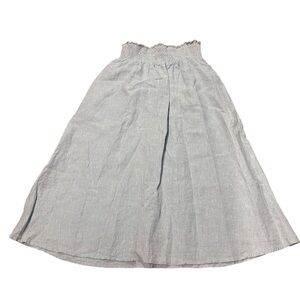 Flint & Moss Women Small Blue Midi Skirt Smocked Waist Linen Modest Boho Pockets